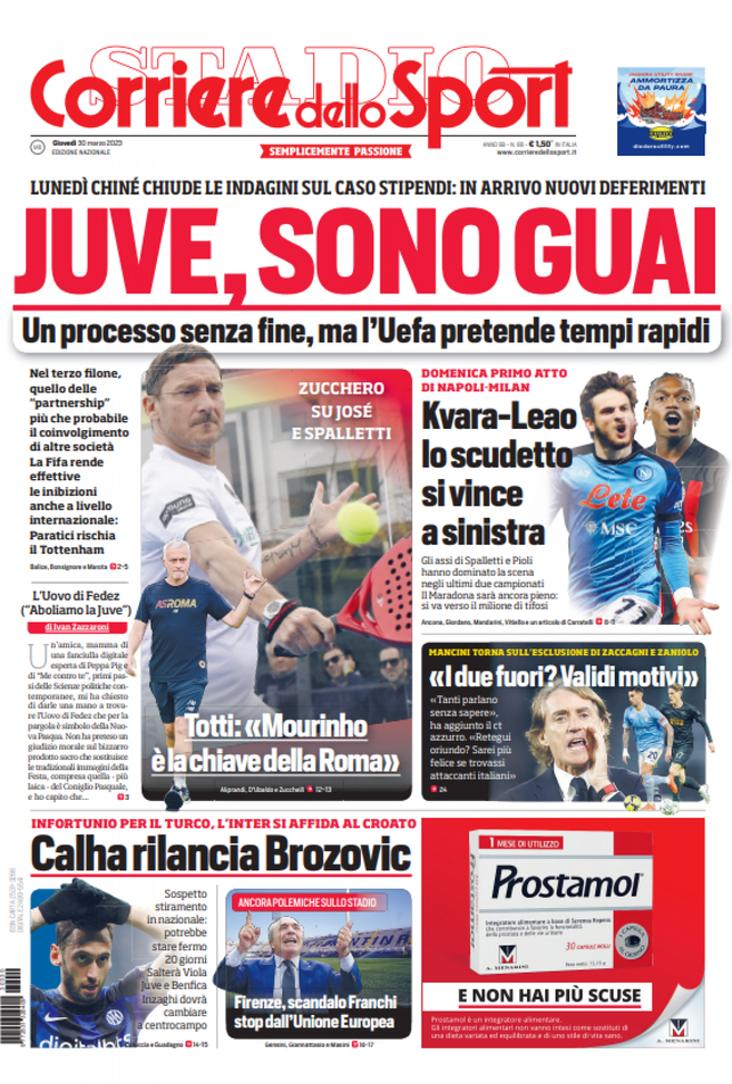 Prima Pagina Corriere Dello Sport Juve Sono Guai Pianeta Milan