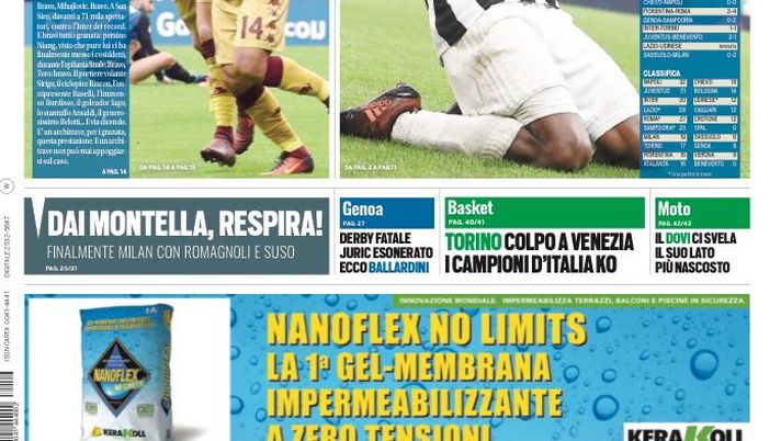 Prima Pagina Tuttosport Eppur Si Gode Grande Toro A San Siro Dai