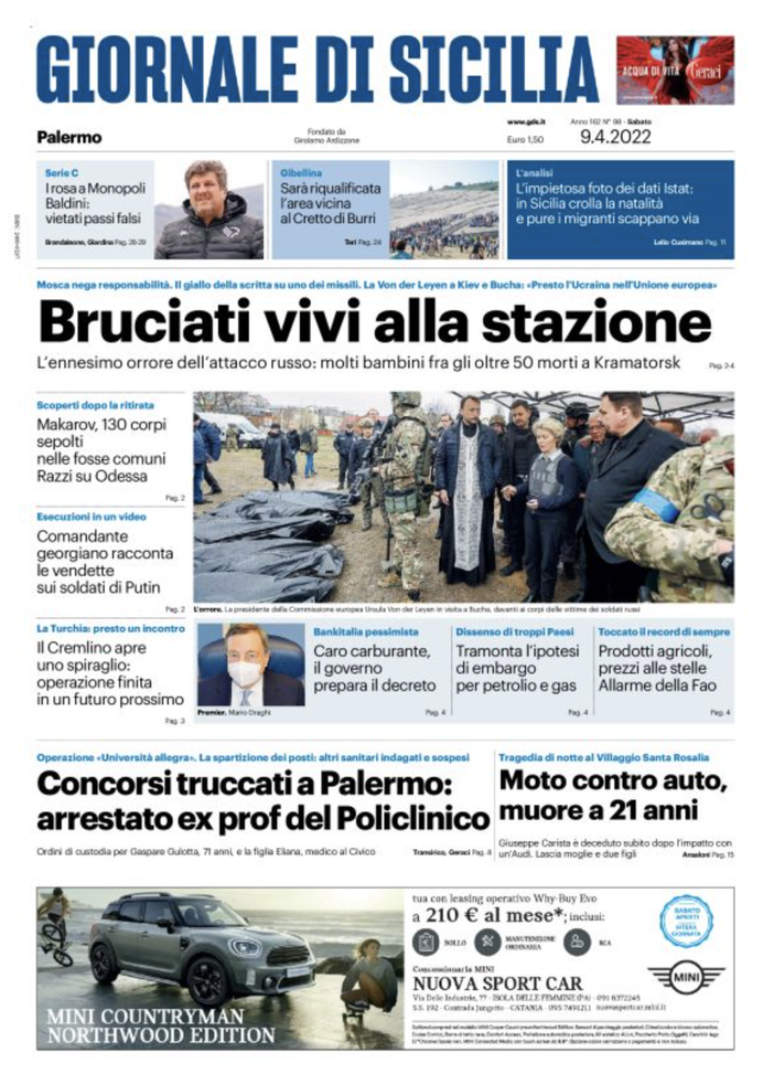 Prima Pagina Giornale Di Sicilia Bruciati Vivi Alla Stazione I Rosa