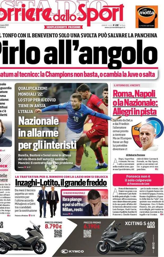  Il Corriere dello Sport, la prima pagina di oggi, martedì 23 marzo 2021 