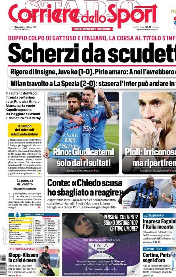 Il Corriere dello Sport, la prima pagina di oggi, domenica 14 febbraio 2021 Il Corriere dello Sport, la prima pagina di oggi, domenica 14 febbraio 2021