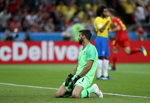 Alisson of Brazil looks dejected   Alisson of Brazil looks dejected