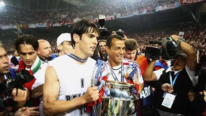ATHENS, GREECE - MAY 23: Kaka (L) and Cafu of Milan celebrate with the trophy during the UEFA Champions League Final match between Liverpool and AC Milan at the Olympic Stadium on May 23, 2007 in Athens, Greece. (Photo by Shaun Botterill/Getty Images) ATHENS, GREECE - MAY 23: Kaka (L) and Cafu of Milan celebrate with the trophy during the UEFA Champions League Final match between Liverpool and AC Milan at the Olympic Stadium on May 23, 2007 in Athens, Greece. (Photo by Shaun Botterill/Getty Images)