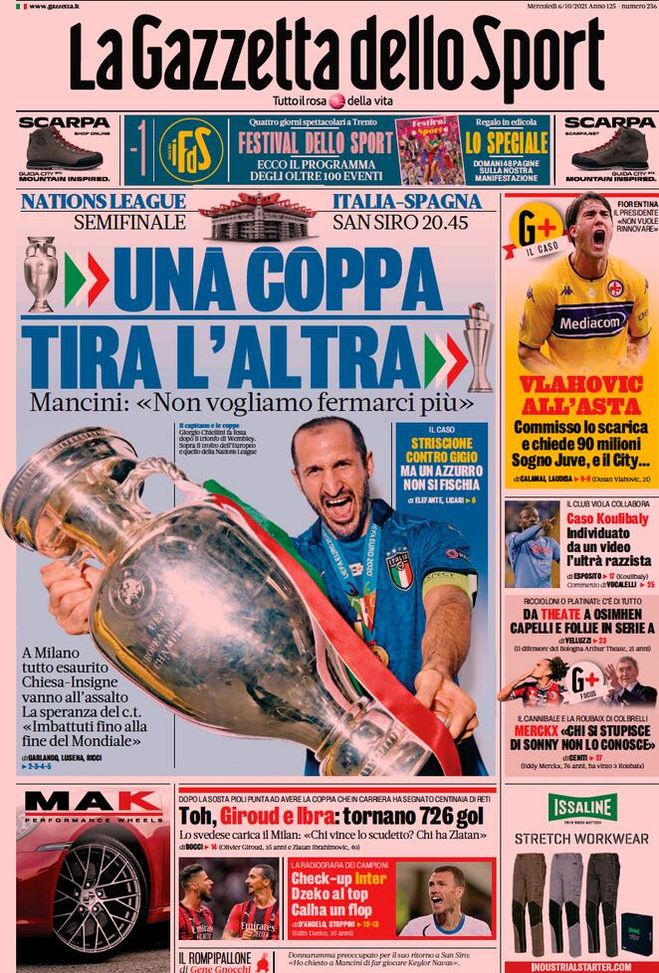 Prima Pagina, La Gazzetta dello Sport: “Una Coppa tira l’altra” - immagine 1