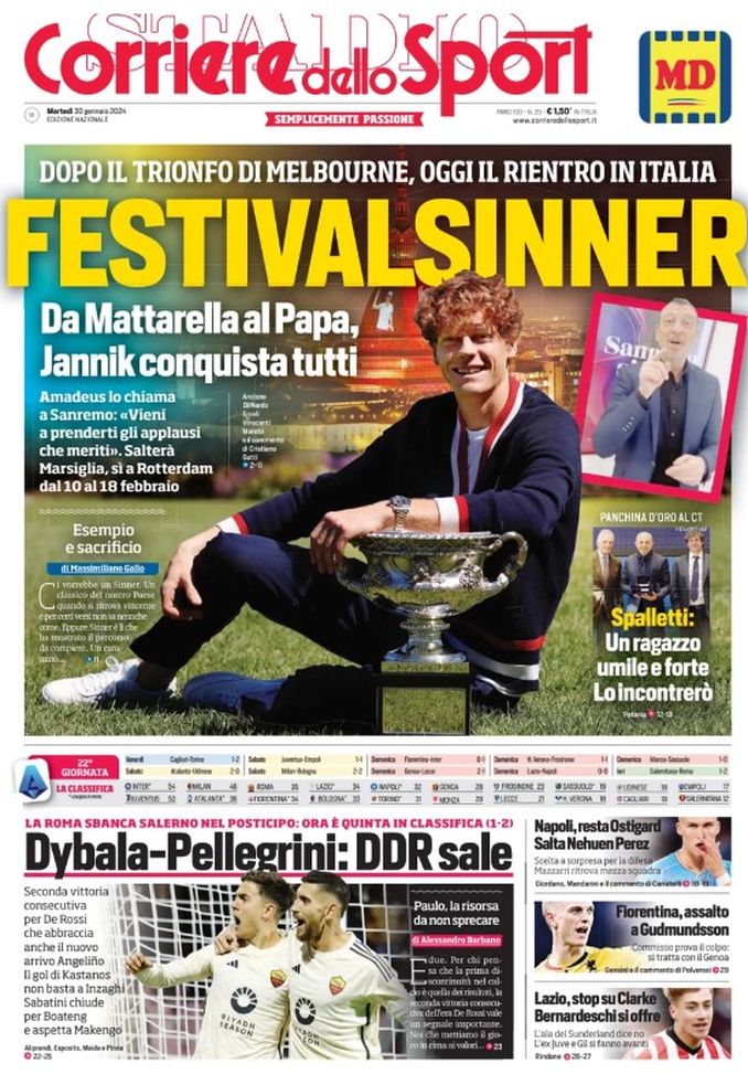EDICOLA / CdS: “Festival Sinner, Amadeus lo chiama a Sanremo. DDR sale” - immagine 1