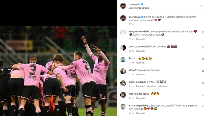 FOTO Palermo-Bari, Sala sui social: “Finché ci reggono le gambe, daremo tutto!” FOTO Palermo-Bari, Sala sui social: “Finché ci reggono le gambe, daremo tutto!” - immagine 1