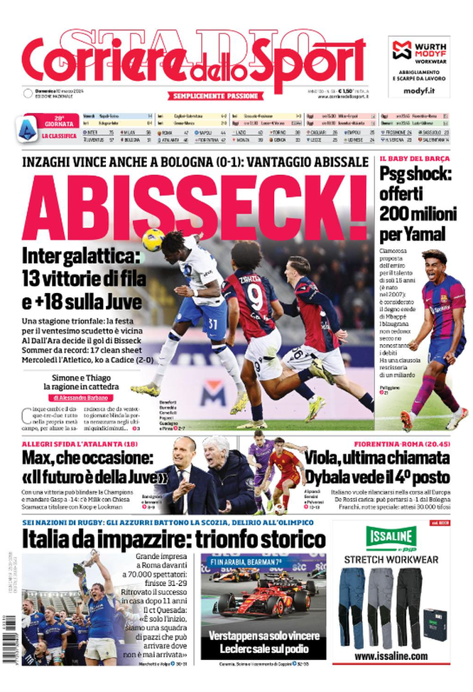 Prima Pagina Corriere dello Sport 10-03-2024