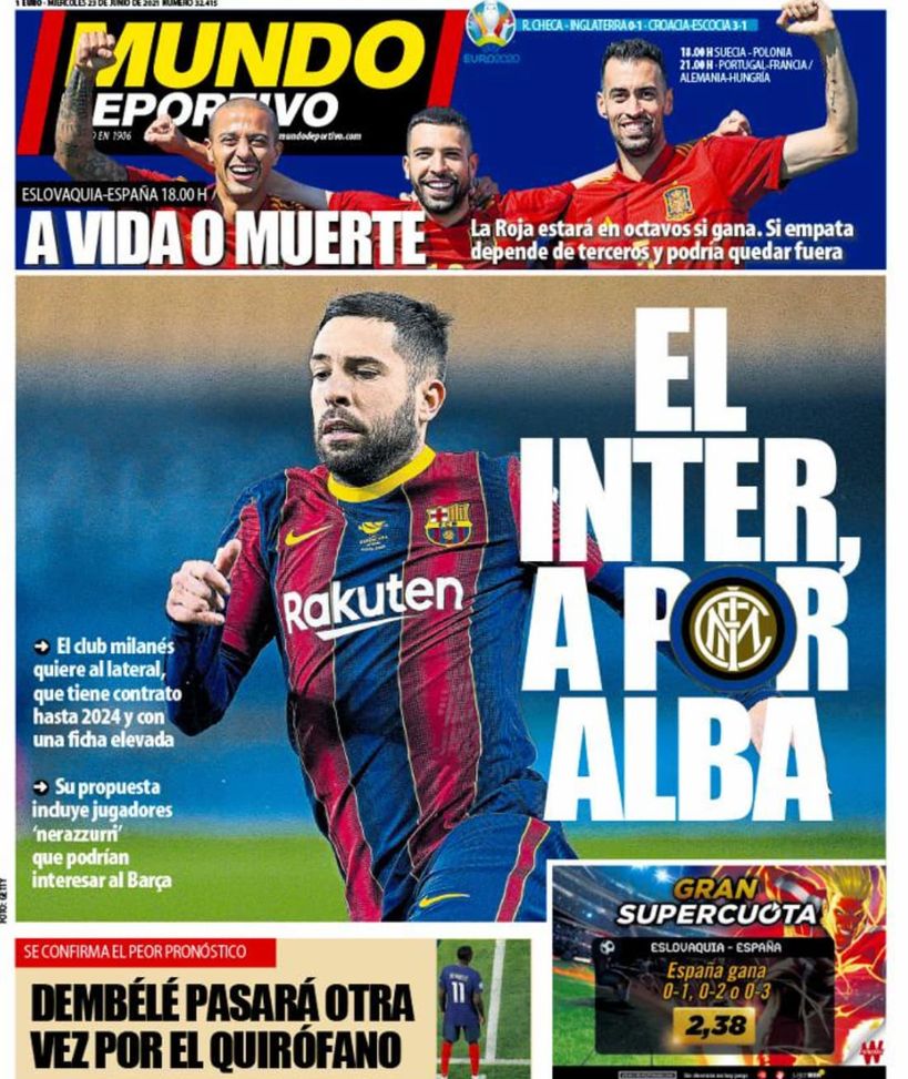 Mercato, Mundo Deportivo in prima pagina: “L’Inter vuole Jordi Alba” - immagine 1