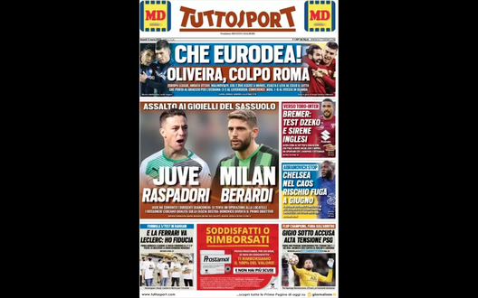 Prima Pagina, Tuttosport: “Che Eurodea! Oliveira, colpo Roma” Prima Pagina