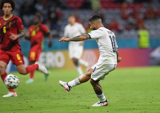 MUNICH, GERMANY - JULY 02: Lorenzo Insigne of Italy scores their side's second goal during the UEFA Euro 2020 Championship Quarter-final match between Belgium and Italy at Football Arena Munich on July 02, 2021 in Munich, Germany. (Photo by Christof Stache - Pool/Getty Images) FRASI STORICHE – Insigne fra Napoli, napoletanità, tiraggiro e Maradona- immagine 2