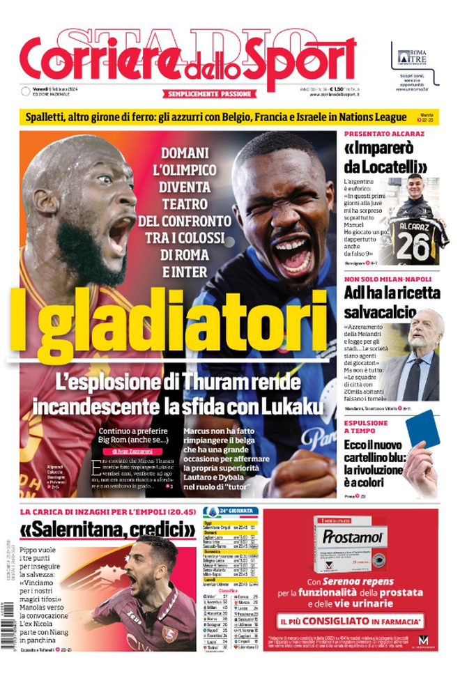 Prima Pagina Il Corriere dello Sport 09-02-2024