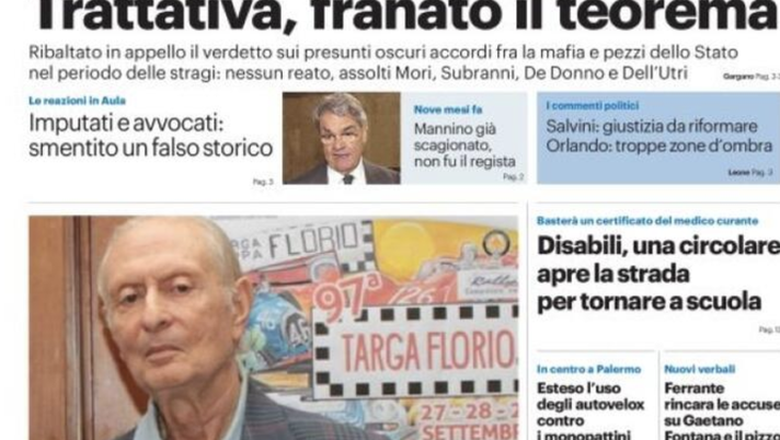 Prima Pagina, Giornale di Sicilia: “Addio a Ninni Vacarella. Draghi, patto Italia” Prima Pagina, Giornale di Sicilia: “Addio a Ninni Vacarella. Draghi, patto Italia”