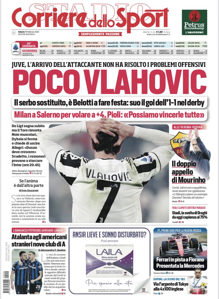 EDICOLA CDS – Poco Vlahovic, a far festa è Belotti. Milan a Salerno per volare a +4 - immagine 1