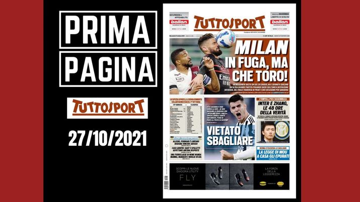 Tuttosport, la prima pagina di oggi, mercoledì 27 ottobre 2021