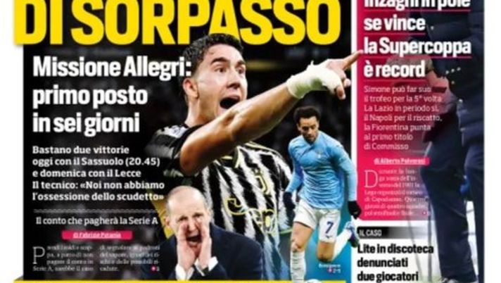 EDICOLA / CdS: “Max, corsia di sorpasso. Inter, Inzaghi in pole per la Supercoppa” - immagine 1