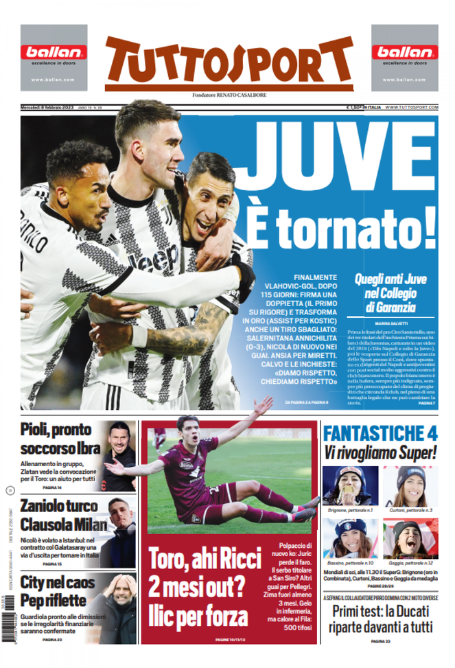 EDICOLA / TS: Juve, è tornato Vlahovic. Zaniolo, clausola Milan. Soccorso Ibra- immagine 1