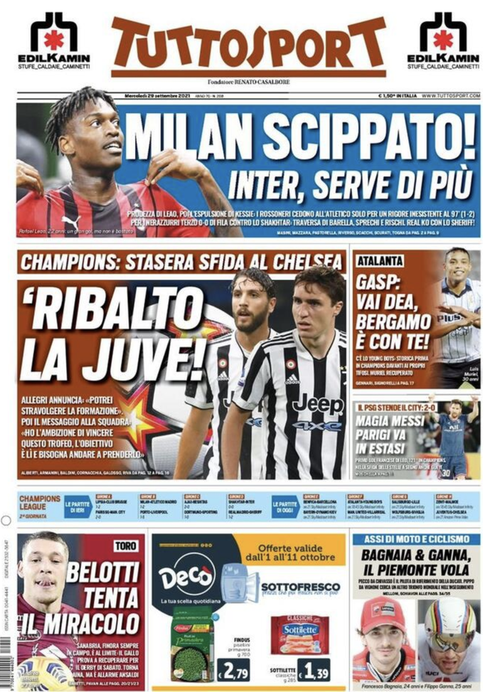 Prima Pagina, Tuttosport: “Allegri ribalta la Juve. Gasp vai Dea, Inter serve di più” Prima Pagina, Tuttosport: “Allegri ribalta la Juve. Gasp vai Dea, Inter serve di più”
