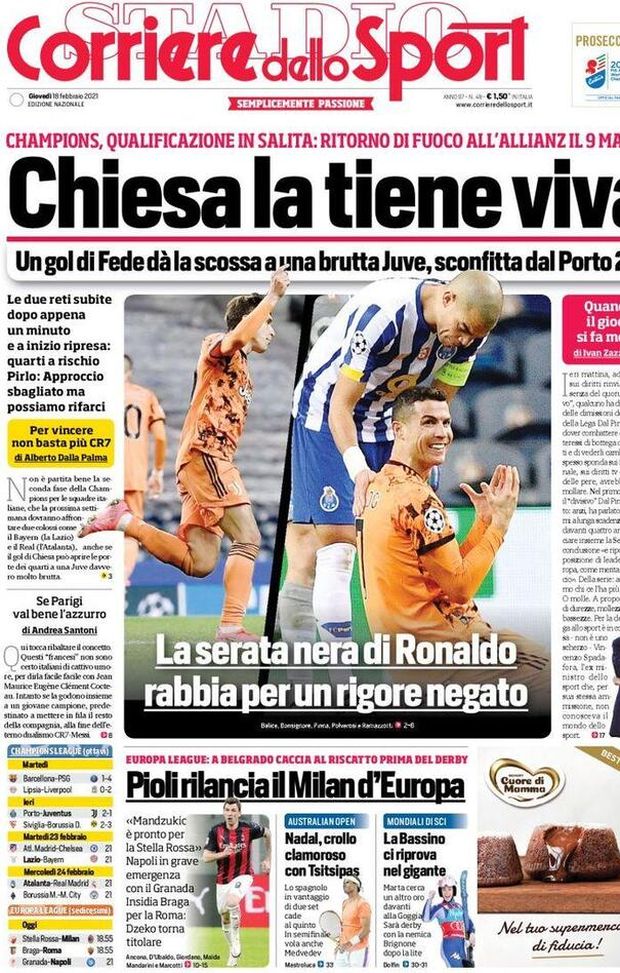  Il Corriere dello Sport, la prima pagina di oggi, giovedì 18 febbraio 2021 