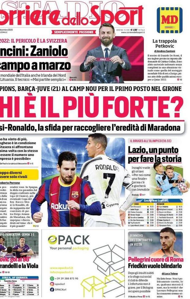  Corriere dello Sport, la prima pagina di oggi, martedì 8 dicembre 2020 