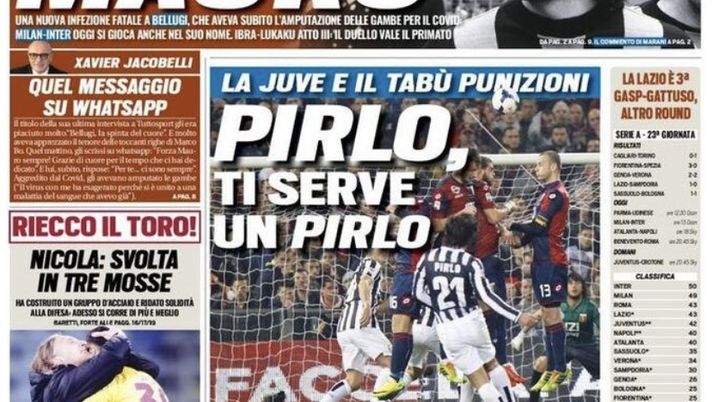 Prima Pagina, Tuttosport: “Pirlo, ti serve un Pirlo. Milan-Inter, derby per Mauro” Prima Pagina, Tuttosport: “Pirlo, ti serve un Pirlo. Milan-Inter, derby per Mauro”