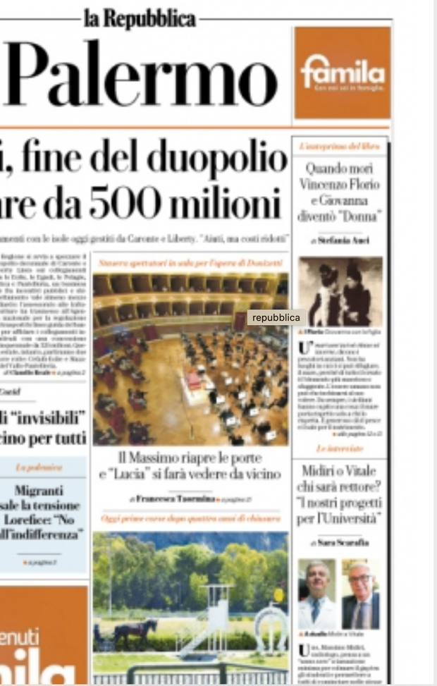 Prima Pagina, La Repubblica Palermo: “Aliscafi, fine del duopolio. Maturandi e invisibili, operazione vaccino” Prima Pagina, La Repubblica Palermo: “Aliscafi, fine del duopolio. Maturandi e invisibili, operazione vaccino”