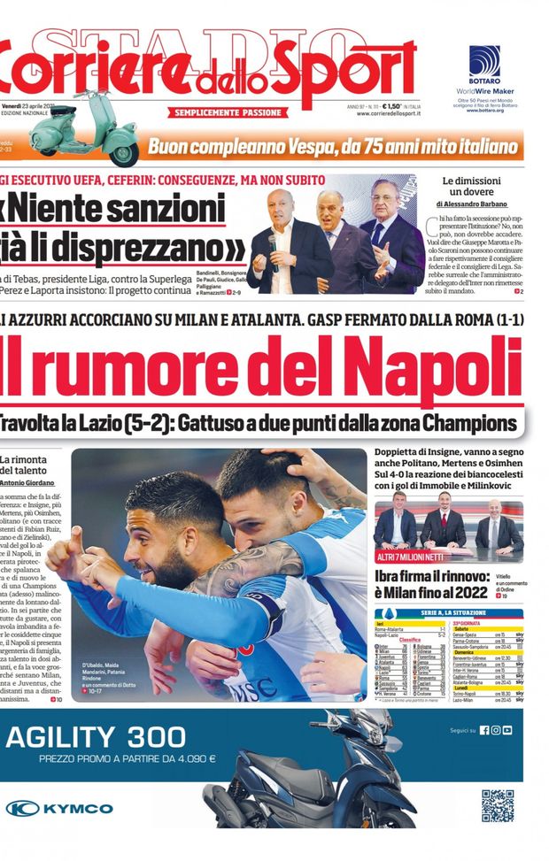 Prima Pagina, Corriere dello Sport: “Il rumore del Napoli. Niente sanzioni, già li disprezzano” 