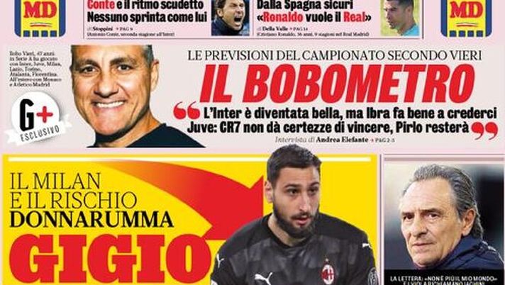 Prima Pagina, La Gazzetta dello Sport: &#8220;Il Bobometro. Gigio in uscita! Dalla Spagna sicuri, Ronaldo vuole il Real&#8221; 