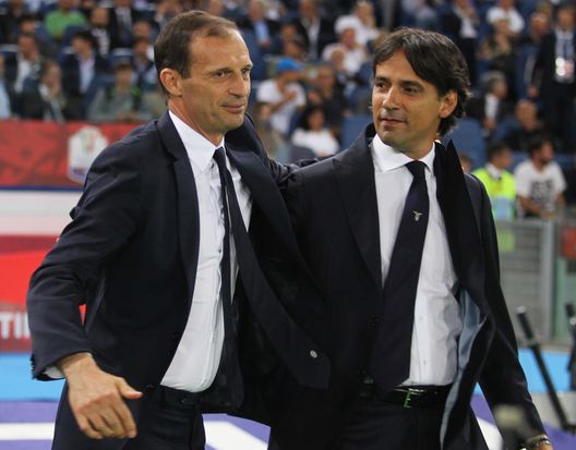 ROME, ITALY - MAY 17: Juventus FC head coach Massimiliano Allegri and SS Lazio head coach Simone Inzaghi react during the TIM Cup Final match between SS Lazio and Juventus FC at Olimpico Stadium on May 17, 2017 in Rome, Italy. (Photo by Paolo Bruno/Getty Images) ROME, ITALY - MAY 17: Juventus FC head coach Massimiliano Allegri and SS Lazio head coach Simone Inzaghi react during the TIM Cup Final match between SS Lazio and Juventus FC at Olimpico Stadium on May 17, 2017 in Rome, Italy. (Photo by Paolo Bruno/Getty Images)