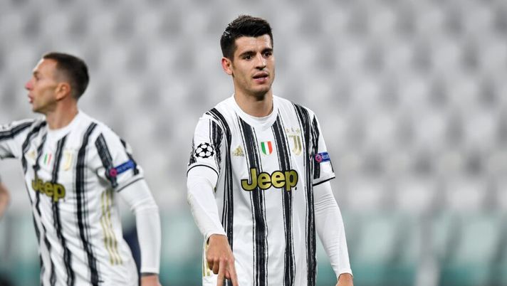 TURIN, ITALY - DECEMBER 02: Alvaro Morata of Juventus celebrates after scoring their sides third goal during the UEFA Champions League Group G stage match between Juventus and Dynamo Kyiv at Allianz Stadium on December 02, 2020 in Turin, Italy. Sporting stadiums around Italy remain under strict restrictions due to the Coronavirus Pandemic as Government social distancing laws prohibit fans inside venues resulting in games being played behind closed doors. (Photo by Valerio Pennicino/Getty Images) Juve, da Ramsey a Rabiot: chi c’è in formazione titolare e quanto gioca Morata - immagine 1
