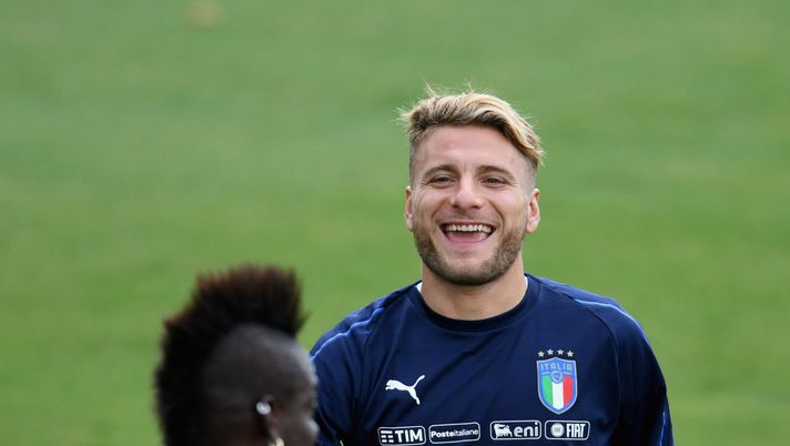 FLORENCE, ITALY - SEPTEMBER 04: Ciro Immobile (R) and Mario Balotelli of Italy react during an Italy training session at Centro Tecnico Federale di Coverciano on September 4, 2018 in Florence, Italy. (Photo by Claudio Villa/Getty Images) FLORENCE, ITALY - SEPTEMBER 04: Ciro Immobile (R) and Mario Balotelli of Italy react during an Italy training session at Centro Tecnico Federale di Coverciano on September 4, 2018 in Florence, Italy. (Photo by Claudio Villa/Getty Images)