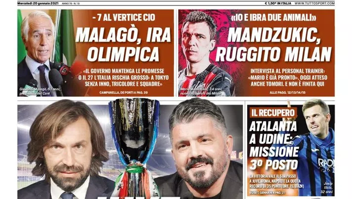 Tuttosport, la prima pagina di oggi, mercoledì 20 gennaio 2021