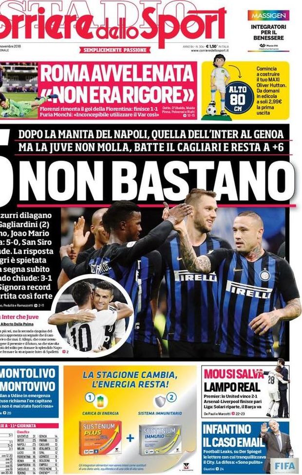 Prima Pagina, Corriere dello Sport: “5 non bastano. Una Signora record. Roma avvelenata. Da Smontolivo…” Prima Pagina, Corriere dello Sport: “5 non bastano. Una Signora record. Roma avvelenata. Da Smontolivo…”