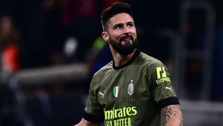 AC Milan's French forward Olivier Giroud celebrates after opening the scoring during the Italian Serie A football match between AC Milan and Torino on February 10, 2023 at the San Siro stadium in Milan. (Photo by Marco BERTORELLO / AFP) (Photo by MARCO BERTORELLO/AFP via Getty Images) Voti fantacalcio: Giroud più di Theo, la scelta su De Ketelaere! Bocciato Vlasic - immagine 1