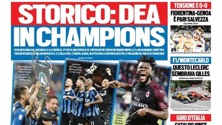 Prima Pagina, Tuttosport: “Storico: Dea in Champions. Juve e Sarri, che finale! Aina e tre colpi” Prima Pagina, Tuttosport: “Storico: Dea in Champions. Juve e Sarri, che finale! Aina e tre colpi”