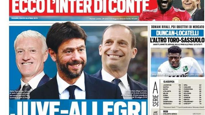 Prima Pagina, Tuttosport: “Juve-Allegri, resa dei conti. Palermo choc. Ecco l’Inter di Conte” 