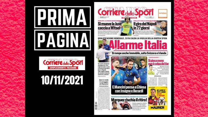 La prima pagina del 'Corriere dello Sport', in edicola oggi, 10 novembre 2021
