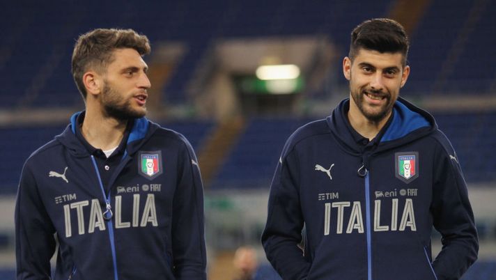 ROME, ITALY - MARCH 27:  (L-R) Domenico Berardi and Marco Benassi of Italy looks on before the international friendly match between Italy U21 and Spain U21 at Olimpico Stadium on March 27, 2017 in Rome, Italy.  (Photo by Paolo Bruno/Getty Images) 
