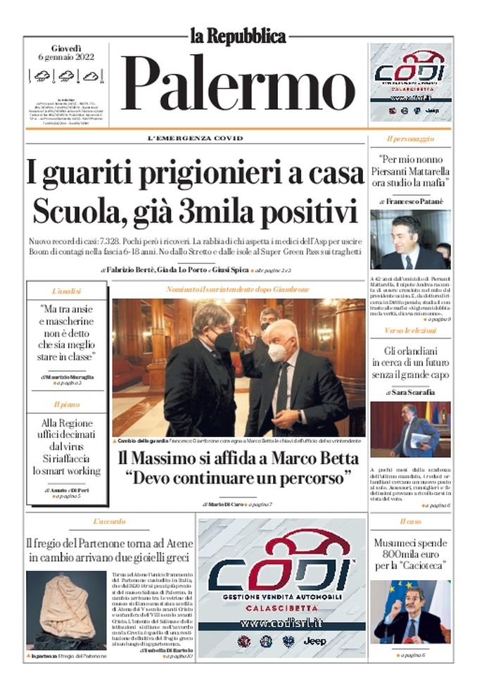 Prima Pagina, La Repubblica-Palermo: “I guariti prigionieri a casa” - immagine 1