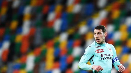 UDINE, ITALY - APRIL 10: Andrea Belotti of Torino FC looks on during the Serie A match between Udinese Calcio  and Torino FC at Dacia Arena on April 10, 2021 in Udine, Italy. Sporting stadiums around Italy remain under strict restrictions due to the Coronavirus Pandemic as Government social distancing laws prohibit fans inside venues resulting in games being played behind closed doors.  (Photo by Alessandro Sabattini/Getty Images)