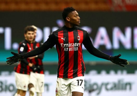 MILAN, ITALY - JANUARY 09: Rafael Leao of Milan celebrates after scoring their sides first goal during the Serie A match between AC Milan and Torino FC at Stadio Giuseppe Meazza on January 09, 2021 in Milan, Italy. Sporting stadiums around Italy remain under strict restrictions due to the Coronavirus Pandemic as Government social distancing laws prohibit fans inside venues resulting in games being played behind closed doors. (Photo by Marco Luzzani/Getty Images) MILAN, ITALY - JANUARY 09: Rafael Leao of Milan celebrates after scoring their sides first goal during the Serie A match between AC Milan and Torino FC at Stadio Giuseppe Meazza on January 09, 2021 in Milan, Italy. Sporting stadiums around Italy remain under strict restrictions due to the Coronavirus Pandemic as Government social distancing laws prohibit fans inside venues resulting in games being played behind closed doors. (Photo by Marco Luzzani/Getty Images)