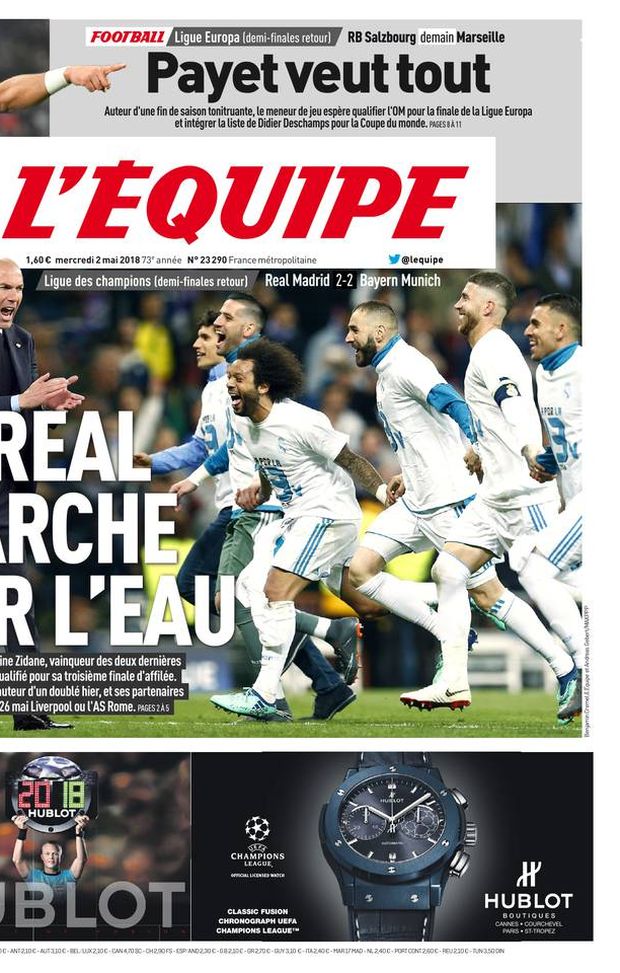Prima Pagina, L’Équipe: “Il Real cammina sull’acqua. Payet vuole tutto: dall’Europa League al Mondiale…” Prima Pagina, L’Équipe: “Il Real cammina sull’acqua. Payet vuole tutto: dall’Europa League al Mondiale…”