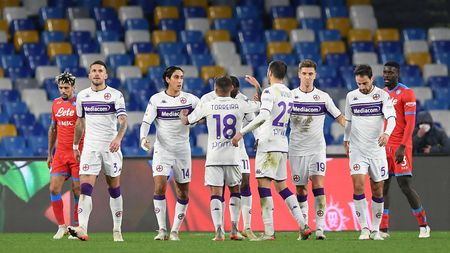 NAPLES, ITALY - JANUARY 13: Youssef Maleh of ACF Fiorentina celebrates after scoring his side's fifth goal during the Coppa Italia match between SSC Napoli and ACF Fiorentina at Stadio Diego Armando Maradona on January 13, 2022 in Naples, Italy. (Photo by Francesco Pecoraro/Getty Images) NAPLES, ITALY - JANUARY 13: Youssef Maleh of ACF Fiorentina celebrates after scoring his side's fifth goal during the Coppa Italia match between SSC Napoli and ACF Fiorentina at Stadio Diego Armando Maradona on January 13, 2022 in Naples, Italy. (Photo by Francesco Pecoraro/Getty Images)