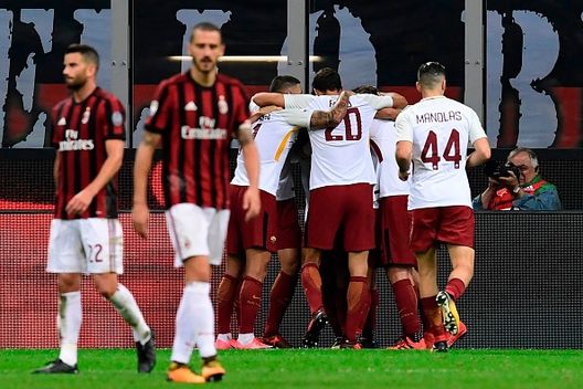La Roma festeggia a San Siro, foto Getty Images La Roma festeggia a San Siro, foto Getty Images