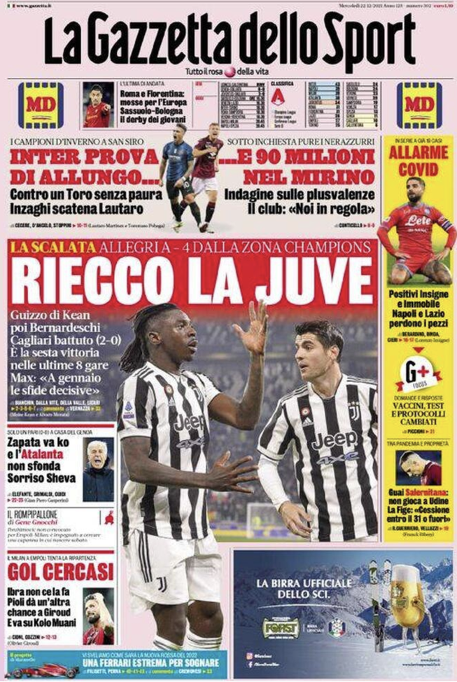 Prima Pagina, Gazzetta dello Sport: “Riecco la Juve, Inter prove d’allungo”  prima pagina