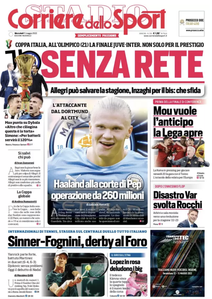 Prima Pagina, Corriere dello Sport: “Senza rete, Allegri può salvare la stagione”  prima pagina