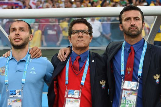CURITIBA, BRAZIL - JUNE 26: Head coach Fabio Capello of Russia (C) looks on during the 2014 FIFA World Cup Brazil Group H match between Algeria and Russia at Arena da Baixada on June 26, 2014 in Curitiba, Brazil. (Photo by Matthias Hangst/Getty Images) CURITIBA, BRAZIL - JUNE 26: Head coach Fabio Capello of Russia (C) looks on during the 2014 FIFA World Cup Brazil Group H match between Algeria and Russia at Arena da Baixada on June 26, 2014 in Curitiba, Brazil. (Photo by Matthias Hangst/Getty Images)