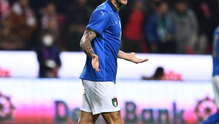 KONYA, TURKEY - MARCH 29: Gianluca Scamacca of Italy reacts during the International Friendly match between Turkey and Italy on March 29, 2022 in Konya, Turkey. (Photo by Claudio Villa/Getty Images) Italia, la formazione ufficiale con la Germania: Scamacca e Frattesi dall’inizio - immagine 1