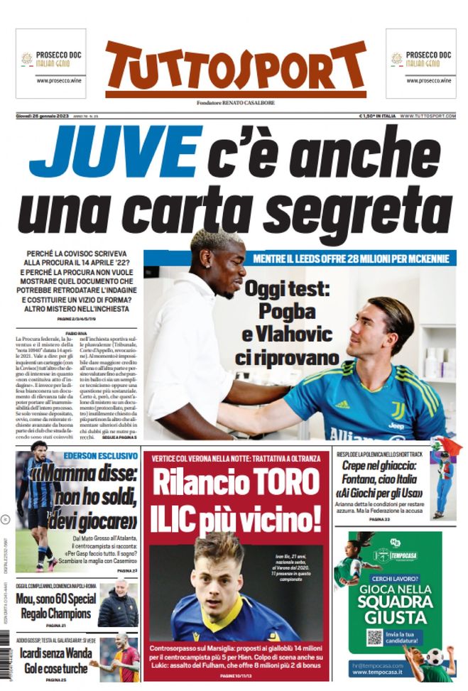 EDICOLA / TS: “Juve, c’è una carta segreta. Icardi senza Wanda: gol e cose turche - immagine 1