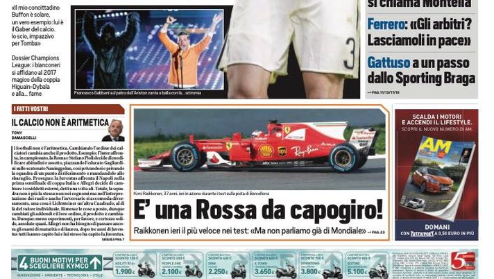 Prima Pagina, Tuttosport: “Intervista a Gabbani. Toro, prova a tenere Hart. Gattuso…”  Prima Pagina, Tuttosport: “Intervista a Gabbani. Toro, prova a tenere Hart. Gattuso…”