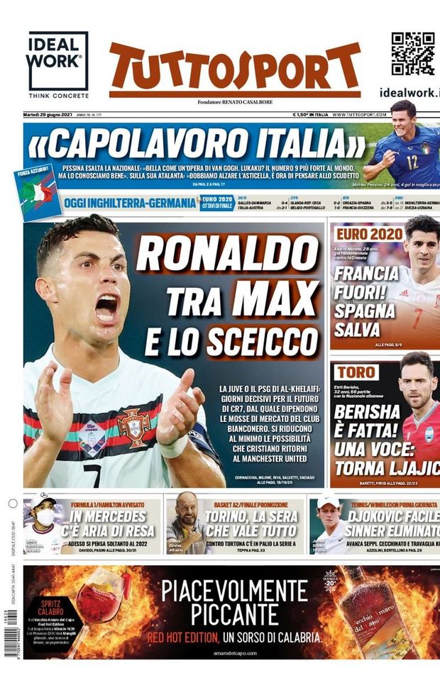 Prima Pagina, Tuttosport: “Ronaldo tra Max e lo sceicco. La Juve o il Psg” 